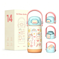 Bouteille d'eau pour enfants Hong Ling 420 ml (14 oz) sans BPA, en acier inoxydable, isolée sous vide, à large ouverture, avec couvercles interchangeables, logo personnalisé