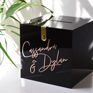 Caja de tarjetas de boda de acrílico cuadrada elegante 2025 con cerradura y llave Regalo Seguro y sobre para bodas y eventos especiales - Product Image 1