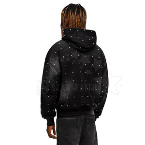 Sudadera con Capucha de Forro Polar para Hombre, Estilo Invernal, Lavado Ácido, Estampado de Diamantes de Imitación, Elegante, con Cremallera Brillante, Transpirable, Ligera, Personalizable para Ropa Urbana - Product Image 3