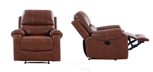 Juego de Sofás Reclinables Tapizados en Cuero Genuino de Estilo Moderno con Respaldo Alto y Patas de Metal para Sala de Estar - Product Image 5