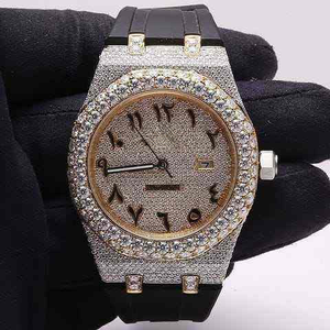 Reloj de Lujo con Estilo Hip Hop para Negocios, con Diamantes Moissanite Semiincrustados, Caja de Acero Inoxidable, Correa de Goma y Cristal - Product Image 2