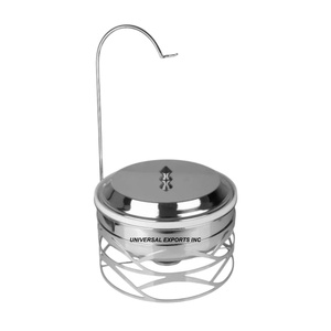 Hotpot de acero inoxidable con tapa colgante Forma redonda Acabado plateado Diseñador Nuevo calentador de alimentos de metal - Product Image 1