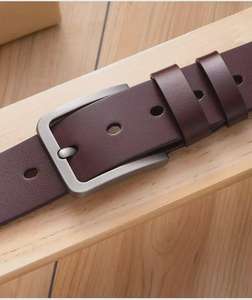 Ceinture Ceintures en cuir pour hommes Véritable avec boucle plissée en cuivre Casual Men Jeans Ceintures - Product Image 4