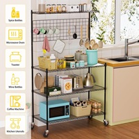 Étagère de rangement de cuisine pliable en métal avec roulettes et 20 crochets pour organisation de garde-manger, salon et garage