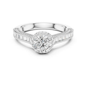 Anillo de Compromiso de Oro Amarillo de 14K con Diamantes Redondos y Talla Baguette |   Diamante Cultivado Nuevo - Product Image 3