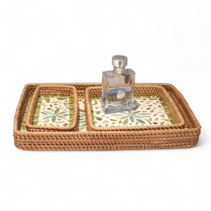 Bandeja Moderna Hecha a Mano con Madreperla y Ratán para Servir en la Cocina y en la Mesa de Comedor - Product Image 2