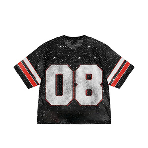 Estilo de moda de malla de gran tamaño Boxy Fit camisetas High Street de moda elegante Rhinestone Boxy Fit camiseta recortada para hombres - Product Image 3