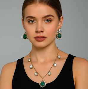 Conjunto de Cadena de Eslabones Chapada en Oro Latón, Estilo Polki, Joyería de Moda, Collar Artificial - Product Image 1