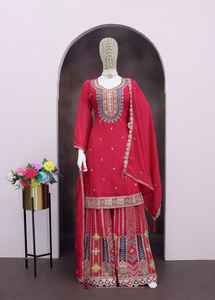 Vêtements de mariage Chinon avec Zari et paillettes Travail Salwar Costume Fabricant et fournisseur de l'Inde au taux le plus bas - Product Image 5