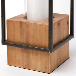 Modern Rectangular Long <b>Pillar</b> Lantern Wooden Base with Metallic Frame Black Color for Christmas Decoration - Product Image 4