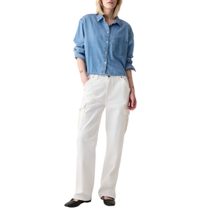 Camisa Vaquera de Mujer, Manga Larga, Abotonada, Suave, Transpirable, Ligera, Informal, Elegante, para Fiesta, Verano, Tejida, Plisada - Product Image 3