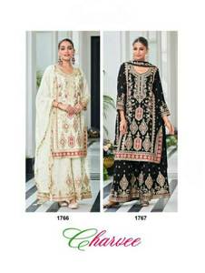 NOUVEAU 3 PCS ROBES SEMI COUSTÉES POUR FEMME SOIRÉE Tissus Détails TOP Heavy Fox Georgette Sleeves Heavy Fox Georgette - Product Image 5