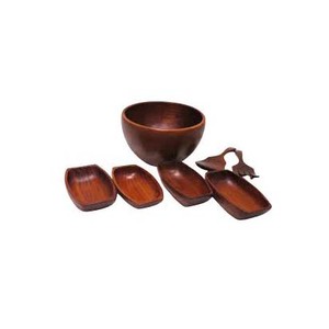 Bol en bois brun rougeâtre de haute qualité avec ensemble de cuillères pour accessoire de table de dîner de fête - Product Image 1