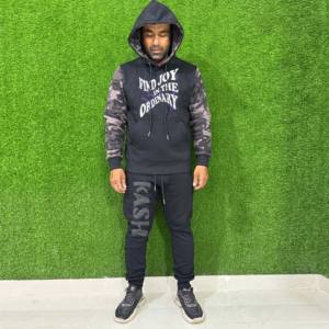 Ensemble de survêtement unisexe de haute qualité, multi-poches, coupe régulière, vêtements d'entraînement, ensemble deux pièces à capuche, survêtement élastique, imprimé uni - Product Image 3