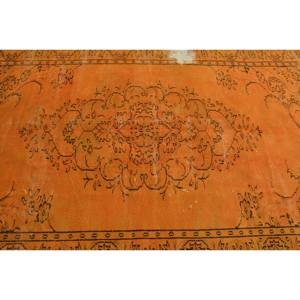 Vintage Turkish Rug Classic Orange Patchwork Design 5.8 X 8.9ft Large Area Wool Flat Weave for Living Room Latex Backed - Product Image 5