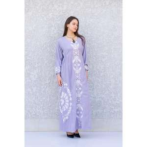 Lavender Rayon Fabric Boho Full Length Embroidered <b>Maxi</b> <b>Dress</b> Trendy Look Round- Neck Boho Ladies Long Sleeve Ladies <b>Maxi</b> <b>Dress</b> - Product Image 1
