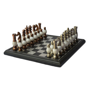 Jeu d'échecs en métal et marbre, design artisanal, finition d'usine - Product Image 1