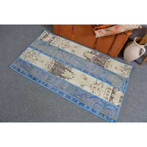 Alfombra Turca Vintage, Alfombra Pequeña de 2.5x4.5 pies, Alfombra Azul Marrón con Diseño de Camuflaje - Product Image 3