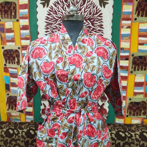 Peignoir Kimono Boho de luxe unisexe imprimé floral indien 100% coton pour l'été et le printemps - Product Image 1