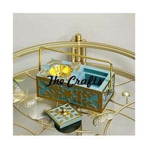 Juego de 2 Quemadores de Incienso de Oud de Tamaño Personalizado en Metal Color Marrón, Azul y Dorado, Quemador de Bakhoor en Venta - Product Image 5