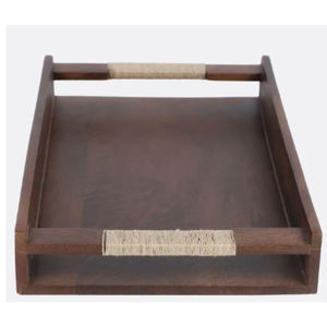 Plateau à dessert élégant pour la maison Plateau en bois au design unique avec poignées en métal noir pour le service à l'hôtel - Product Image 5