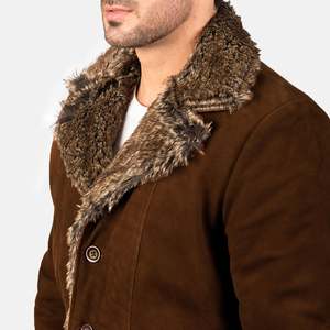 Abrigo de Cuero de Ante Marrón Furlong con Capucha, Gabardina con Relleno de Lana y Algodón, Tejido Genuino, Decoración de Botones, Nuevas Técnicas - Product Image 6