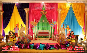 Decoración de boda hindú Haldi evento escenario decoración gran Punjabi boda Vatna ceremonia escenario moda Haldi ceremonia escenario Decoración - Product Image 4