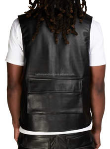 Gilet en cuir véritable pour hommes Conception respirante et durable avec fermeture éclair et 5 poches Style extérieur noir classique Service OEM - Product Image 6