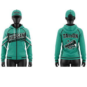 Hoodie d'entraînement pour femmes en molleton de coton et polyester premium 320 GSM, couleur turquoise et noir - Product Image 4