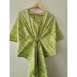 Kaftan en coton imprimé à la main, élégant et décontracté, robe longue pour femme, design tendance pour les sorties en club, Vinayakam - Product Image 6