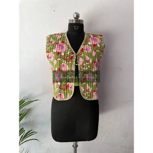 Women's Vaist Coat Quilted Cotton <b>Jacket</b> With Lace Decoration Handmade Floral Print Winter Short Coat Reversible <b>Hippie</b> Style - Product Image 5