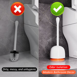 HOLAMOPA Brosse de toilette créative de style nordique orange, ensemble de brosse de nettoyage moderne en forme de <span class=keywords><strong>coquille</strong></span>, ouverture automatique avec base - Product Image 5