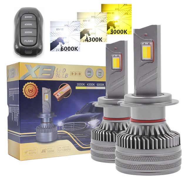X8 Fash Strobe 3 Color Car LED Headlights Globes H1 H7 H11 9005 9006 9012 H13 9004 9007 H4 LED Fog Lamp Auto Headlight Bulbs