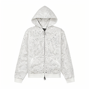 Sweat à capuche zippé pour homme, style streetwear, avec strass, délavé à l'acide, effet usé, effet soleil, coupe oversize, haute qualité, 100% coton - Product Image 1