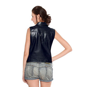 Wholesale <b>Women</b> New Best Design Motorbike Real Leather <b>Vest</b> for <b>Women</b> and Full Windproof V-Neck Outdoor Best Style Waistcoat - Product Image 4