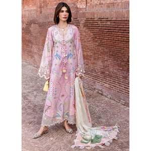 Conjunto de 3 piezas Crimson: Camisa de gasa estampada, Dupatta y Pantalones con estampado de seda - BIC-064 - Product Image 1