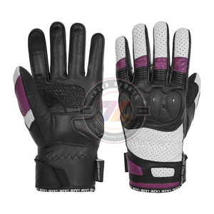 ถุงมือหนังแท้เต็มนิ้วสำหรับสตรีทไบค์แข่งรถถุงมือสำหรับนักแข่งรถคาเฟ่นักแข่งพร้อมถุงมือเล่นกีฬา - Product Image 1