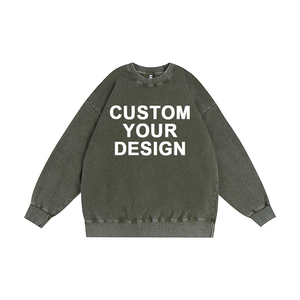 350G Unisex cuello redondo Sudadera con capucha de talla grande hombro caído Retro ácido lavado francés Terry Oversize hombres 3D bordado sudadera - Product Image 3