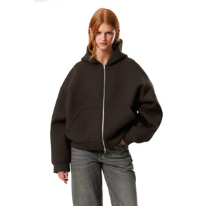 Sweat à capuche surdimensionné en molleton français 280g avec fermeture éclair, logo, décontracté, hiver, écologique, séchage rapide, respirant, haute qualité, 100% coton, pour femme - Product Image 1