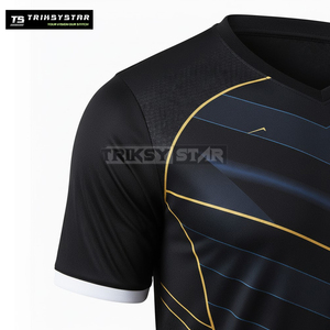 Venta al por mayor de camisetas y pantalones cortos negros para hombre con logotipo personalizado, kit de uniforme de fútbol, equipo de entrenamiento de equipo, ropa deportiva de secado rápido y transpirable - Product Image 5