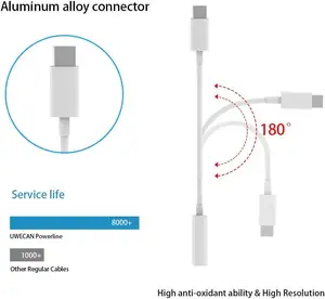 Adaptador de audio tipo C a 3,5mm Cable adaptador de conector de auriculares USB C a 3,5