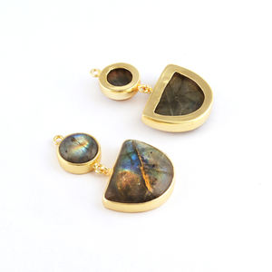 Pendientes de forma redonda y semicírculo de labradorita natural, diy, Conector de joyería, venta al por mayor - Product Image 4
