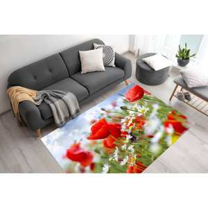 Alfombras de Amapolas Rojas, Alfombra con Diseño de Flor de Amapola, Alfombras Modernas, Alfombra Botánica, Alfombra Delgada No Tejida - Product Image 1