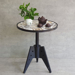Table basse ronde de style industriel B52 CFD68192, 60 cm, métal durable avec pieds en fer et carreaux en céramique pour le mobilier de salon - Product Image 2