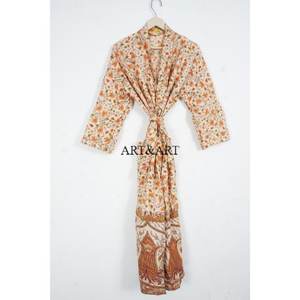 Kimono de Seda con Estampado Floral Indio, Sari Vintage, Vestido Largo, Ropa de Dormir Sexy, Ropa de Noche, Verano, Suave y Transpirable - Product Image 1