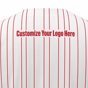 Soccer Ball Custom Label Red <b>White</b> Striped Baseball Jersey Unisex Short Sleeve <b>Button</b> Front V-Neck Polyester Team Apparel - Product Image 3