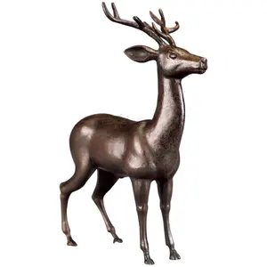 Estatua de ciervo de bronce de tamaño natural, estatua de paisaje de parque animal, escultura
