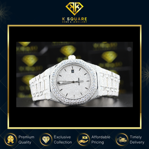 Reloj de banda de diamante de moissanita de acero inoxidable Unisex VVS resistente al agua de cuarzo automático de mayor venta a granel - Product Image 5