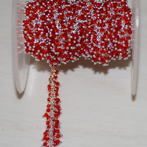 Chaîne de chapelet de perles Hydro de quartz rouge enveloppée de fil plaqué argent de qualité supérieure, chaîne de perles de chapelet épais pour la recherche de bijoux - Product Image 1