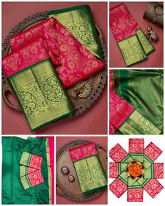 Mujeres Kanchi Organza Banarasi Seda Broad Border Saree con Blusa - Product Image 3